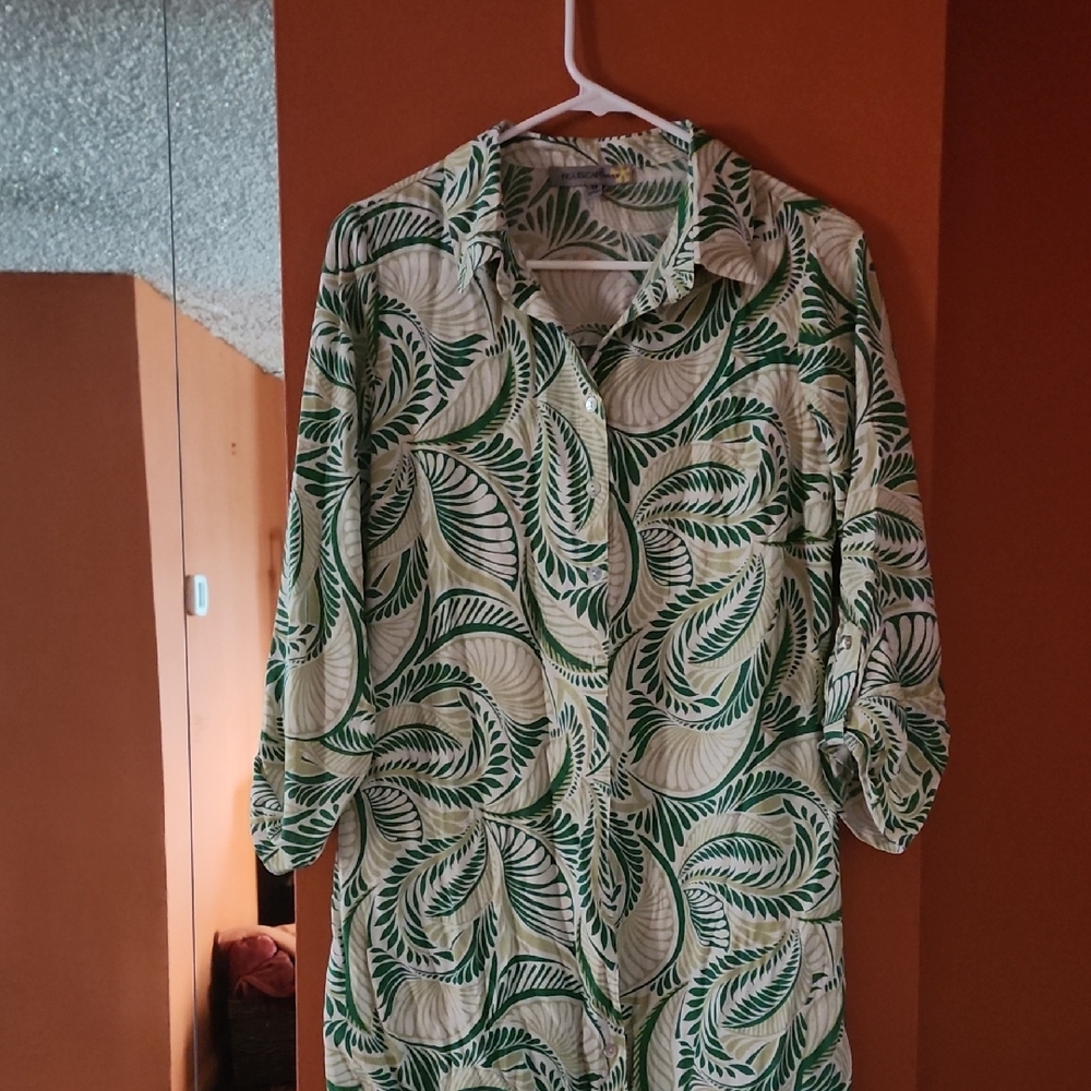 Green Leaf Print Midi Dress